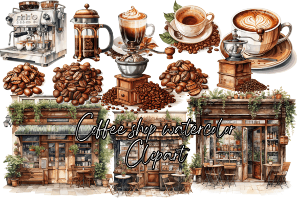 Download Coffee Shop Watercolor Clipart - Shop Collection