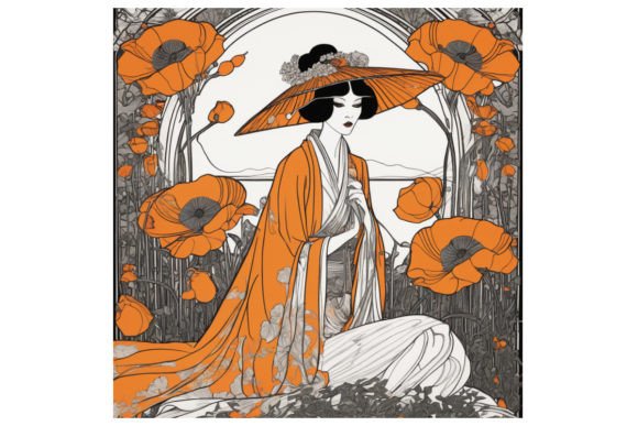 Download Art Deco Oriental Orange Poppy Clipart - Oriental Collection