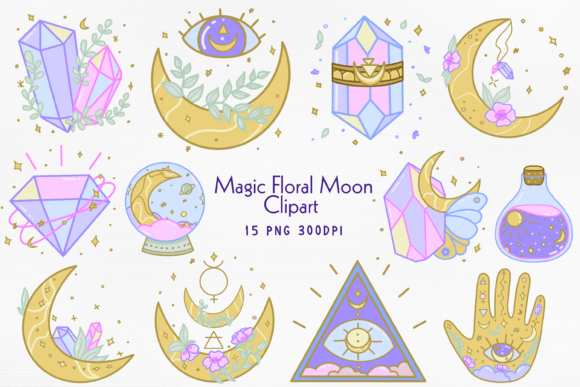 Download Magic Floral Moon Mystical PNG Bundle - Flora Collection