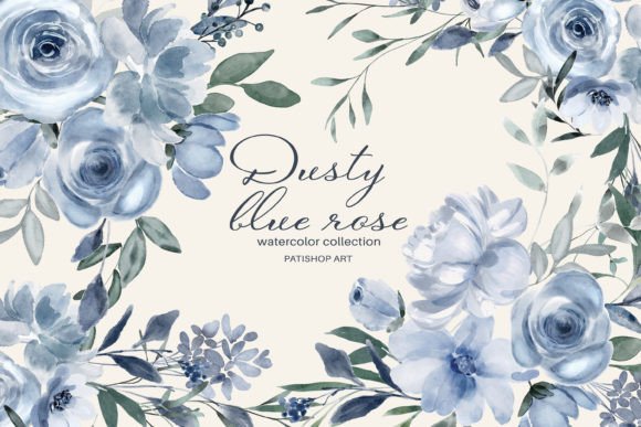 Download Watercolor Dusty Blue Floral Clipart Set - Flora Collection
