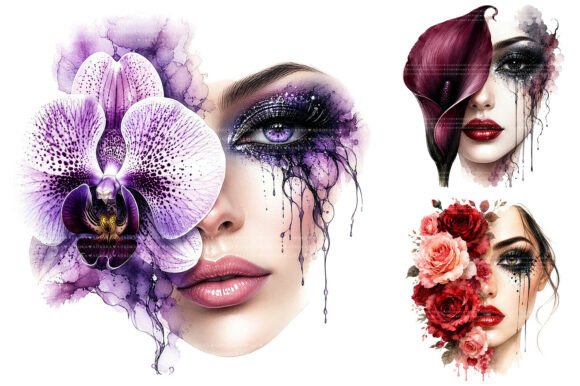 Download Watercolor Floral Woman Face Designs PNG - Flora Collection