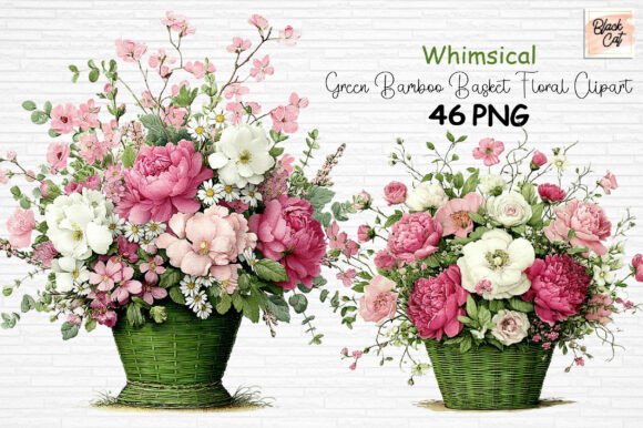 Download Whimsical Bamboo Basket Floral Clipart - Flora Collection